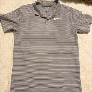 Nike Men's Polo Shirt in Gray and White Stripes